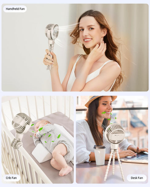 3 KIDEE Portable Stroller Fan, Mini Baby Fans Battery Operated, LED Display with Speeds, Small Clip on Fan Desk Fans