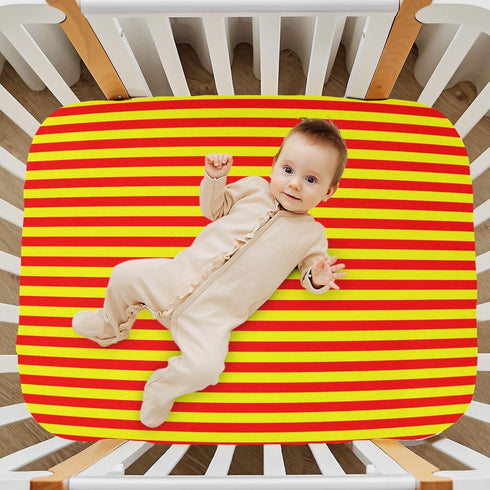 Pigsaly 27x39 Inch Crib Sheets Red Yellow Vertical Stripes Baby Sheet for Standard Crib Mattress Boys Girls Toddler Bed