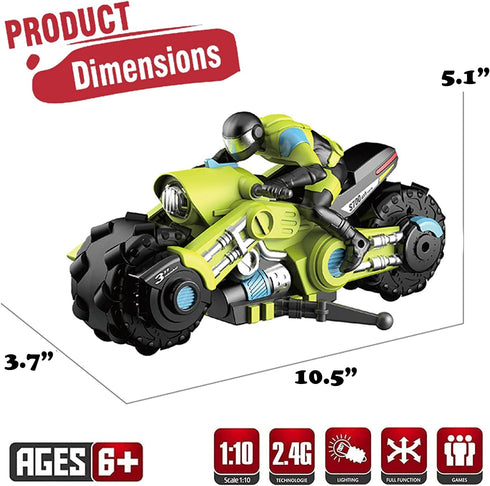 2.4Ghz 1/10 360 Liberty Imports RC Motorcycle Remote Control Stunt Drift Bike Racing Vehicle - R/C High Speed Cyclone