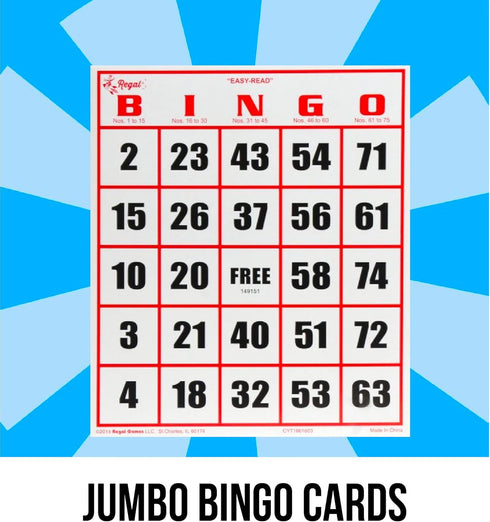 Regal Bingo - Easy Read Jumbo Bingo Cards, 50 Count, Perfect for Large Groups, Non-Repeating Set