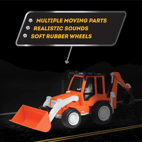 7-Inch 3+ Driven by Battat Backhoe Loader Toy with Lights & Sounds, Movable Parts, Construction Vehicle for Boys