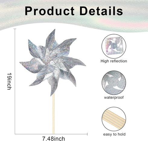 10 Pack Reflective Pinwheels for Yard and Garden - Wind Spinners Outdoor Bird Scare Devices