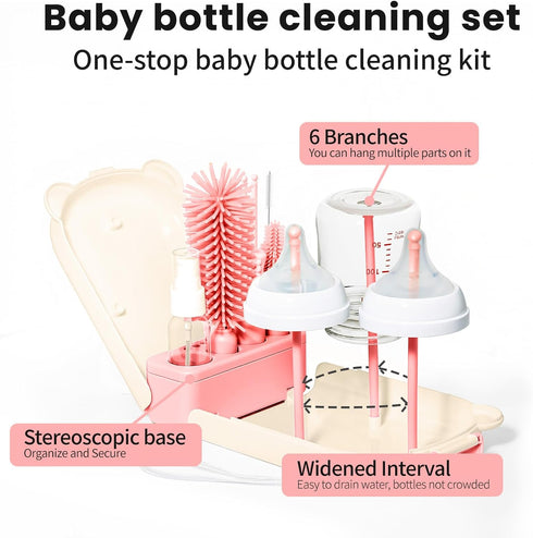 LEQXGO 7-in-1 Set Travel Baby Bottle Cleaner Kit, Baby Bottle Brush with Case for Breast Pump Parts, Bottle Washing Kit