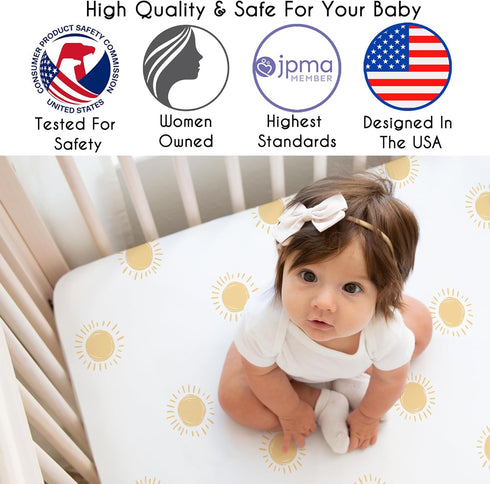 Sweet Jojo Designs Fitted Baby Crib Sheets (White and Yellow Boho Sun) for Boys or Girls, Infant Nursery, Toddler Room