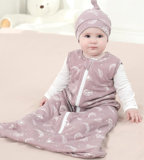 Owlivia Baby Sleep Sack Organic Cotton Sleeping Bag with 2-Way Zipper,100% Organic Cotton Wearable Blanket,Unisex Sleep Sack(Feather Mauve, 3-12 Months)