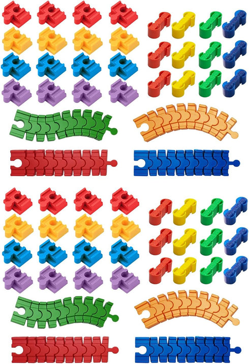 Wooden Train Track Accessories Set, 64 pcs Train Track Connector, Compatible with