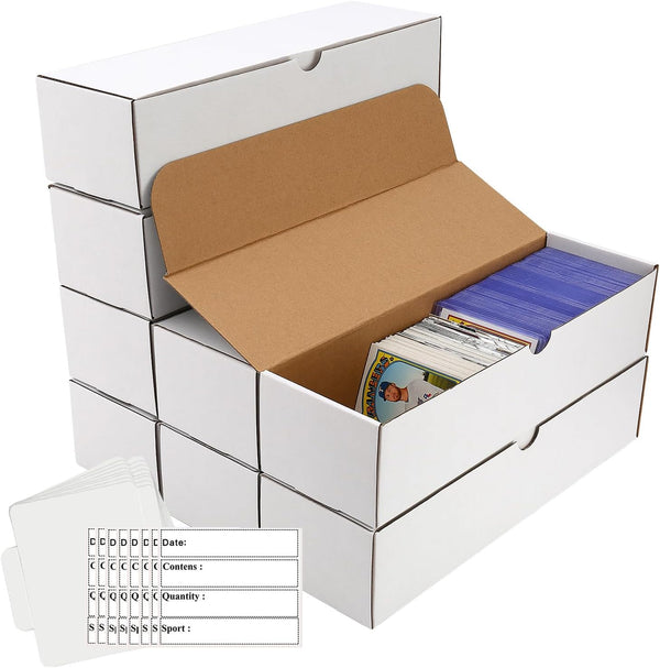 Card Box 8 Pack - 1600 Count Trading Card Storage with 30 Dividers & 10 Labels for Organizing