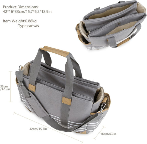 JAMIEKA Large Capacity Durable Canvas Mom Bag Ergonomic Handle Stroller Hook for Traveling Parents and Baby Care