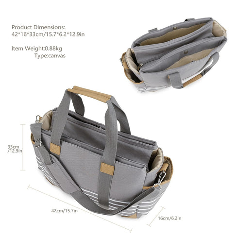 WTWU Large Capacity Sturdy Canvas Mom Bag Ergonomic Handle Strollers Hook for Traveling Parents and Caring Essential