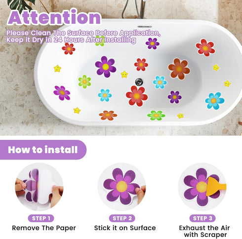 Cecliy 26 Pcs Non Slip Bathtub Stickers, Cute Daisy Shower Floor Non Slip Stickers for Safety Bathroom Tubs Shower
