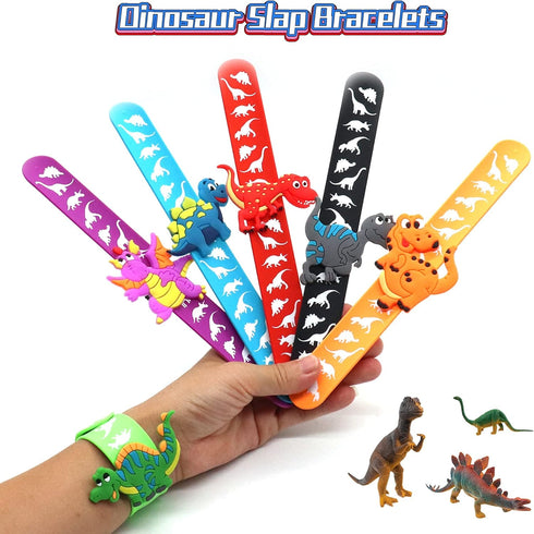 Dinosaur Slap Bracelets for Kids - 6 Pack Party Favors for Boys & Girls Dinosaur Theme Supplies