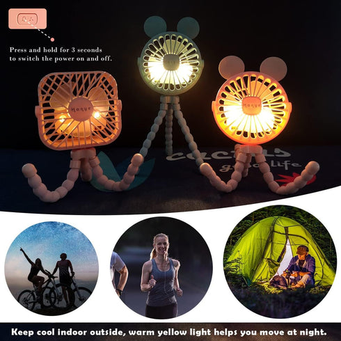 Keweis Stroller Fan Mini Handheld Octopus Fan Baby Fan with Flexible Tripod Wrapped on Stroller, Car Seat, Student Bed