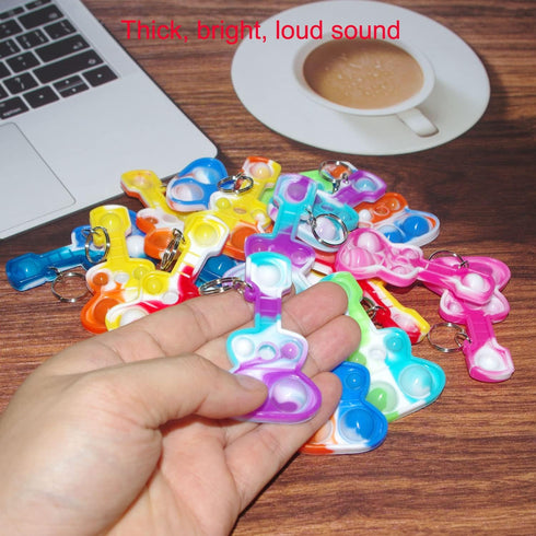20 Packs Rainbow Bulk Music Mini Pop Guitar Bubble Fidget Keychain Gift for Holiday Kids Boys Girls Beach Party Favors