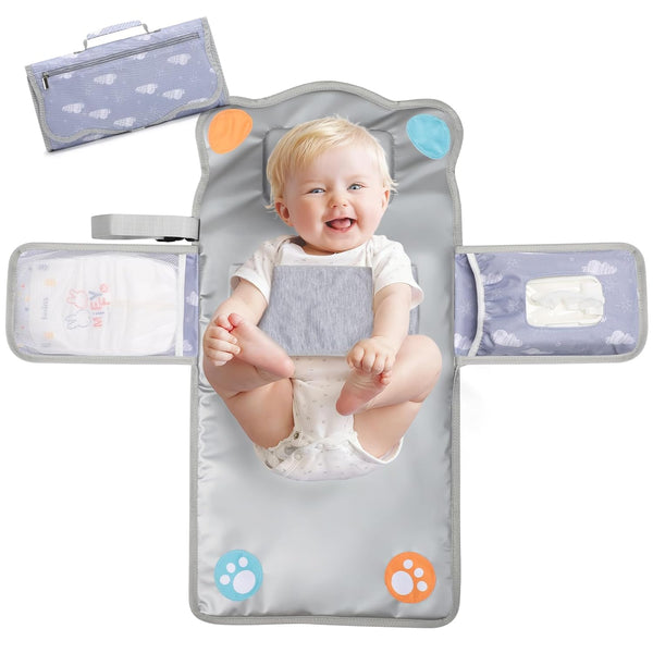 Anti Roll Diaper Changing Pad Mat with Swaddle Strap 3-in-1 Portable Waterproof
