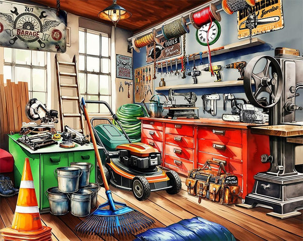 Springbok Tool Man's Garage 1000 Piece Puzzle for Adults - Colorful Garage