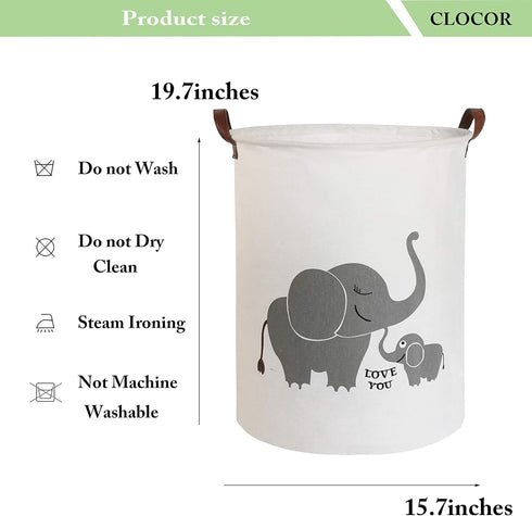 CLOCOR Collapsible Round Storage Bin, Large Storage Basket, Clothes Laundry Hamper, Toy Storage Bin (Love Elephant)