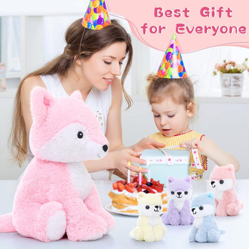 Muiteiur 5-Piece Mommy & Baby Fox Plush Set, Soft Stuffed Animals for Kids, 20-inch Pink Gift for Birthdays