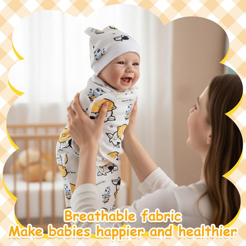 6 Pack 100% 0-3 Ramede Swaddle Blanket with Hats for Baby Girl Boy Cotton Swaddles Months, Adjustable Breathable Skin