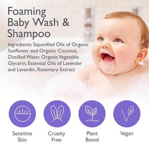 2-in-1 32oz (Pack 1) SoCal Suds & Company Organic Foaming Baby Shampoo & Body Wash - Castile Soap - Gentle Body Soap