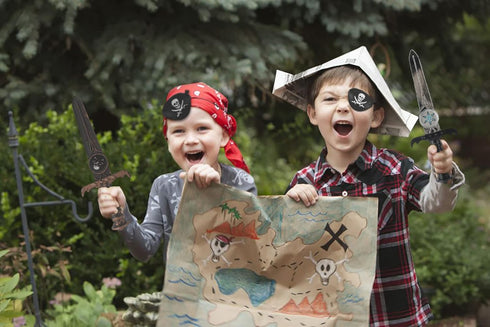 Firesofheaven 3-Piece Pirate Set - Pirate Sword, Blindfold, Treasure Game for Halloween Party, Outdoor Pirate Cosplay