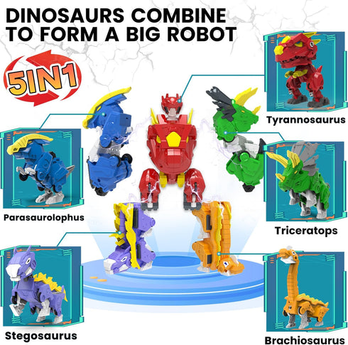 5-in-1 5 8" 6 7 8 9 Wenbeier Robot Dinosaur Toys Transforming Robot Including Dinosaur Action Figures -Build & Combine