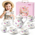 TUZT Tea Party Set for Little Girls Ages 3-8, White Floral Porcelain