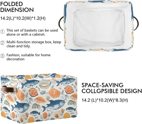 CWUPZAY 1 Pack Salmon Tuna Storage Basket Canvas Fabric Collapsible Storage Bins Box Organizer Waterproof for Home