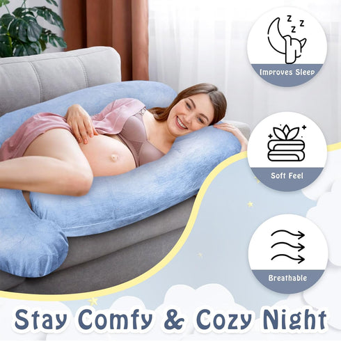 100% Pregnancy Pillow Cover J-shaped Replacement Pillowcase(Cover Only), Soft Full Body Pillow Case for Maternity