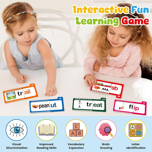 30 3-8 Word Family Build Book, Read and Rhyme Flip Activity Book, ABC Vocabulary Flash Cards CVC Words Reading Games