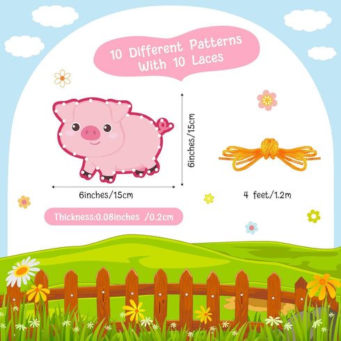 10 Pieces Kids Farm Animal Lacing Cards, Double Sided Cardboard Sewing Games for Imagination Education
