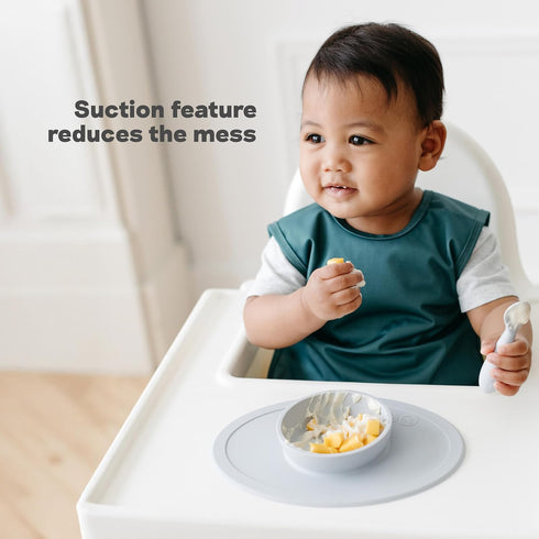 ezpz Tiny Bowl (Blue) - Silicone Suction Placemat + Bowl for Infants, Baby Led Weaning Supplies