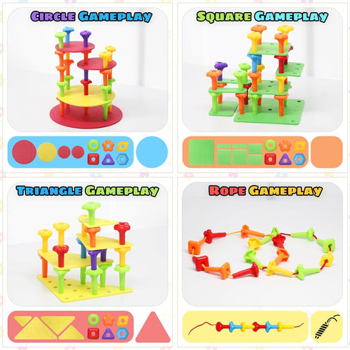 Set 101Pcs 3-6 Ggiibro Peg Board Toy DIY Building Stacking Toys for Kids Years Old,STEM Educational Kids Toy for Brain