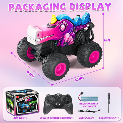 2.4Ghz 360Stunts 3 4 5+ Remote Control Monster Truck, Unicorn Rc Monster Truck Toys Rchargeable Kids Rc Car Vehicles