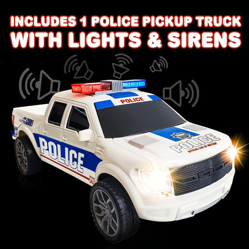 1:20 3-5, ArtCreativity Police Car Toy, Pickup Truck Toy with LED Headlights and Sirens, Friction Powered, Scale Police