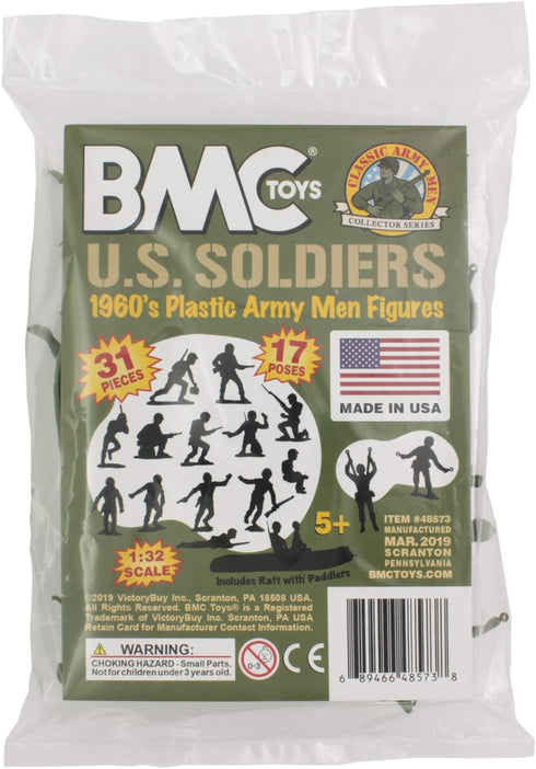 BMC Marx Plastic Army Men US Soldiers, 31pc OD Green WW2 Figures, Made in USA