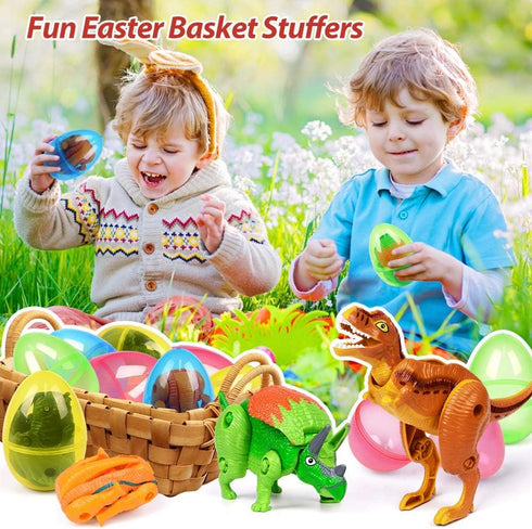 6 Pack OCATO Easter Eggs Filled with Dinosaur Toys Jumbo Deformation Dinosaur Eggs Easters Egg Fillers Plastic Surprise