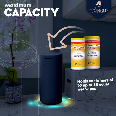 Extra Large Refillable Disinfecting Wet Wipes Dispenser (Navy Blue) | Fits Clorox, Lysol, Bleach, Sanitizing | Durable