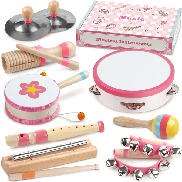 Rmischolar Baby Musical Instruments - Montessori Musical Toys for Toddlers 1-3, Wooden Percussion