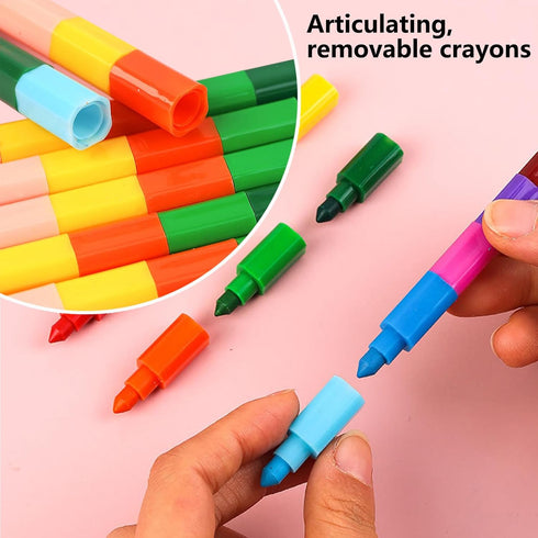 12 Pieces Stacking Crayons, DIY Rainbow Pencils, Buildable Crayons for Kids, Colorful Crayon Party Favors