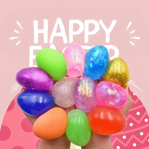 Howzcci 12 Pack Easter Eggs Squishy Squeeze Toys, Easter Basket Stuffers, Easter Egg Hunt Fillers, Egg Stress Balls