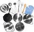 POPOHVER Set 12 Set 3+ Deluxe Pots & Pans - Piece Stainless Steel Play Kitchen - Realistic Looking Cookware