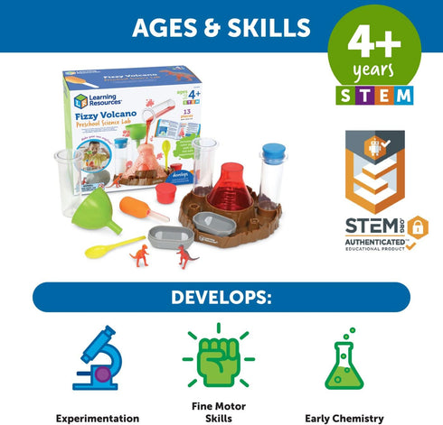 Learning Resources 13-Piece Fizzy Volcano Science Kit, Preschool STEM Toys for Kids Ages 4+, Science Experiments
