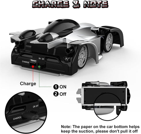 360 3 4 5 6 7 8-12 Wall Climbing Remote Control Car, Rotating RC Stunt Car with Headlight, Rechargeable RC Cars Toys