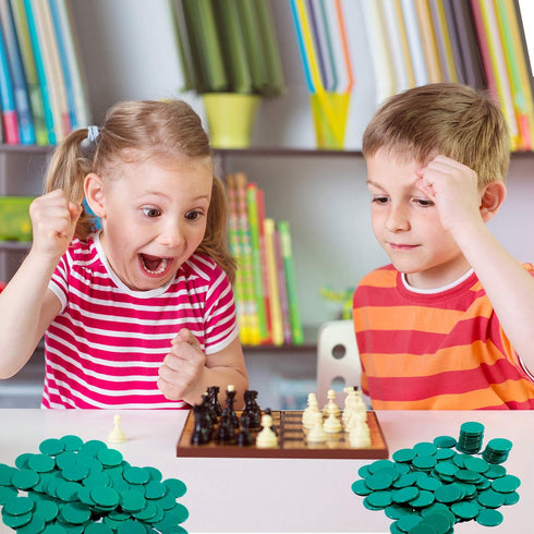 Coopay 300 Pieces Plastic Learning Counters Disks for Math Practice and Poker Chips Game Tokens, 1 Inch (Green Style 1)