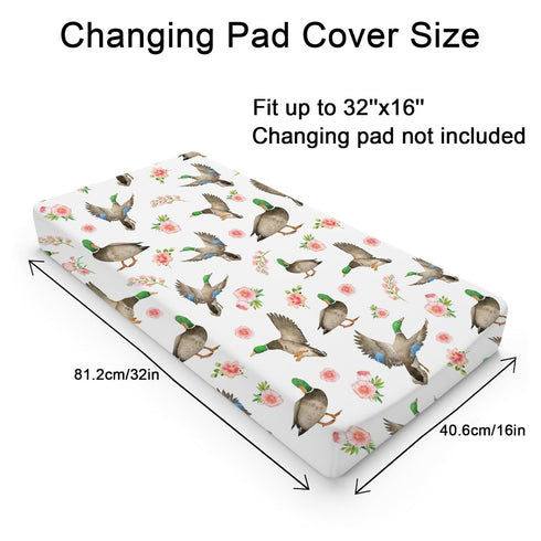 Hunting Wild Duck Boho Floral Baby Changing Pad Cover for Boy Girl 32''x16'' Mallard Duck Flowers Unisex Fitted Diaper Change Table Sheets Comfort Soft Breathable Nursery Changing Table Sheets Mats