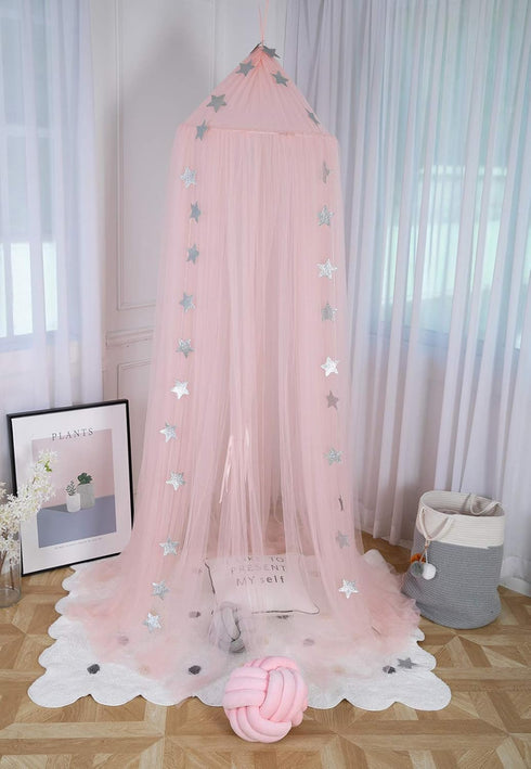 Kids Princess Bed Canopy - Pink Hanging Mosquito Net for Nursery