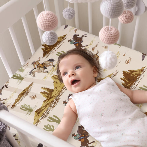 VitalCozy 4 Set 52 28 8 Inches Pcs Western Cowboy Crib Sheet Newborn Bedding Nursery Baby Sheets for Girl Boys Baby