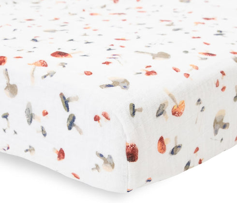 Little Unicorn Muslin Crib Sheet - Soft & Breathable (Mushrooms)