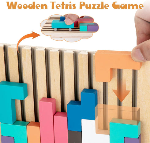 BSADIY 3D 3-6 Montessori Wooden Stacking Puzzle Toy, Colored Russian Block Stacking Jigsaw Puzzle Toy, Giant Building