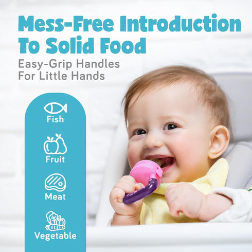 Frozen 6-12 Baby Fruit Feeder, Teething Pacifier for Fruits, Veggies, or Milk, Food-Grade Silicone Teethers for Babies